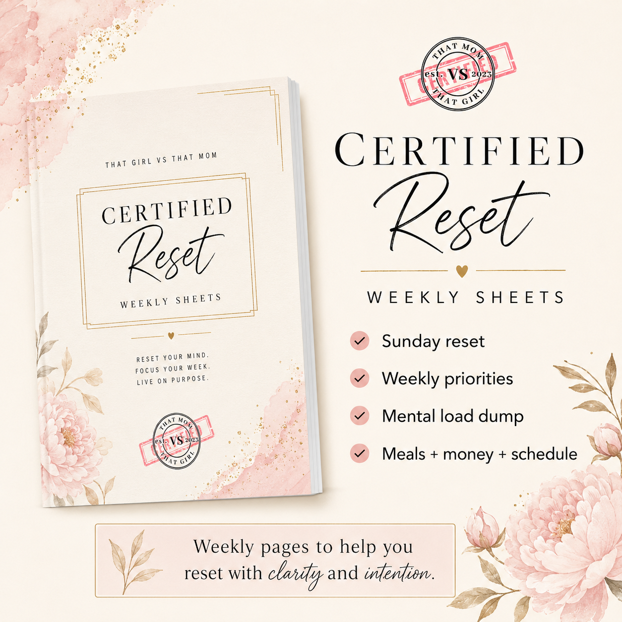 Certified Reset Weekly Sheets